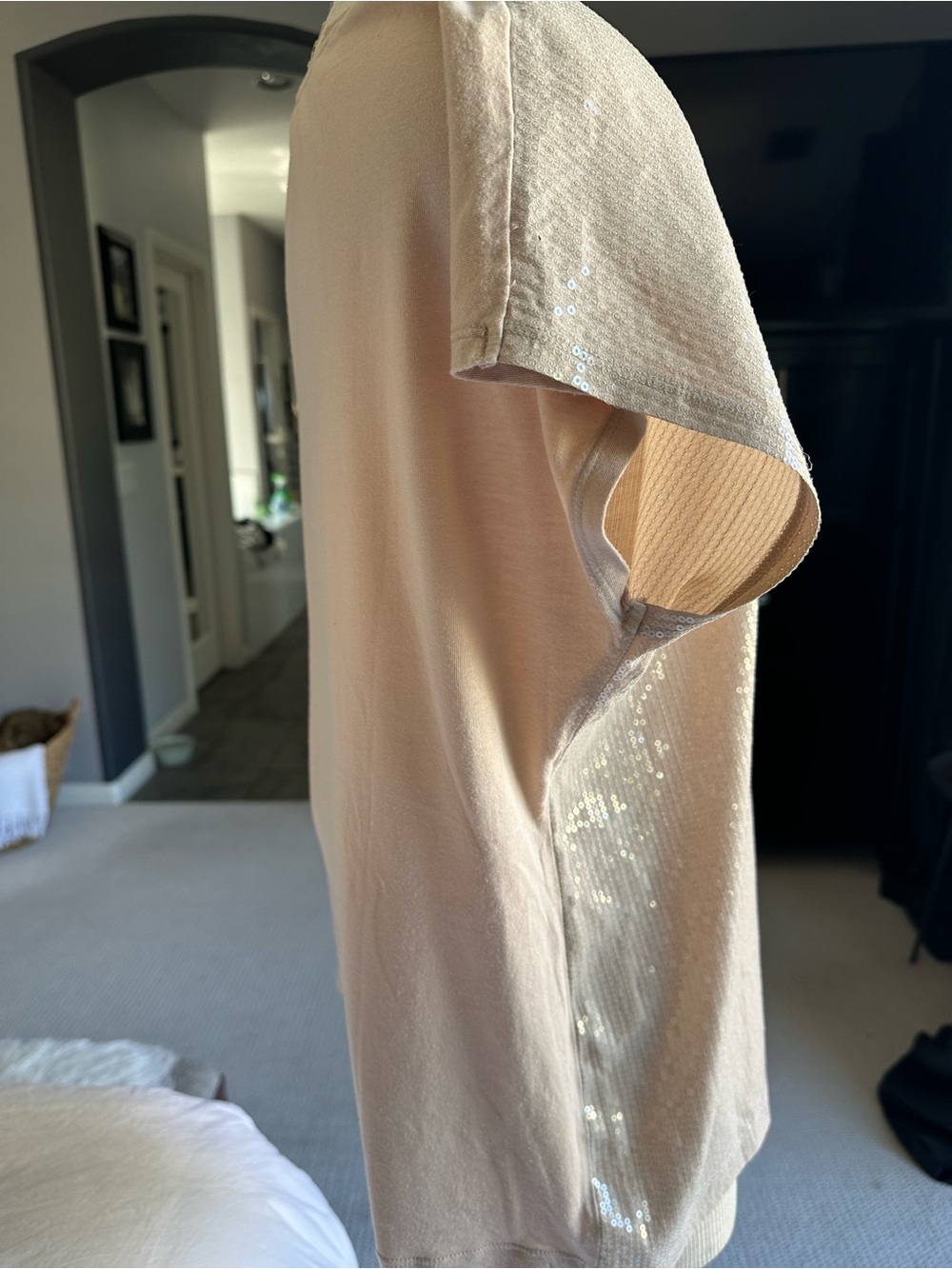 Chico's pale blush beige sequin top, size medium (2) - Picture 4 of 11
